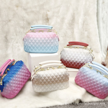 2021 Female Bag New Double Hand-held Color Rhombic Jelly Bag Crossbody Bag Purses And Handbags